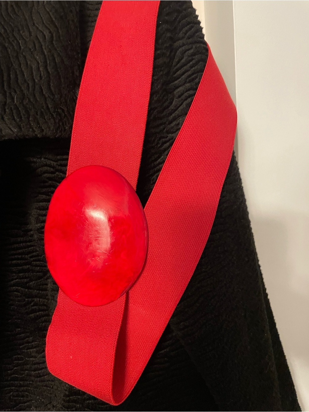 Vintage Red Elastic Belt with Oval Buckle